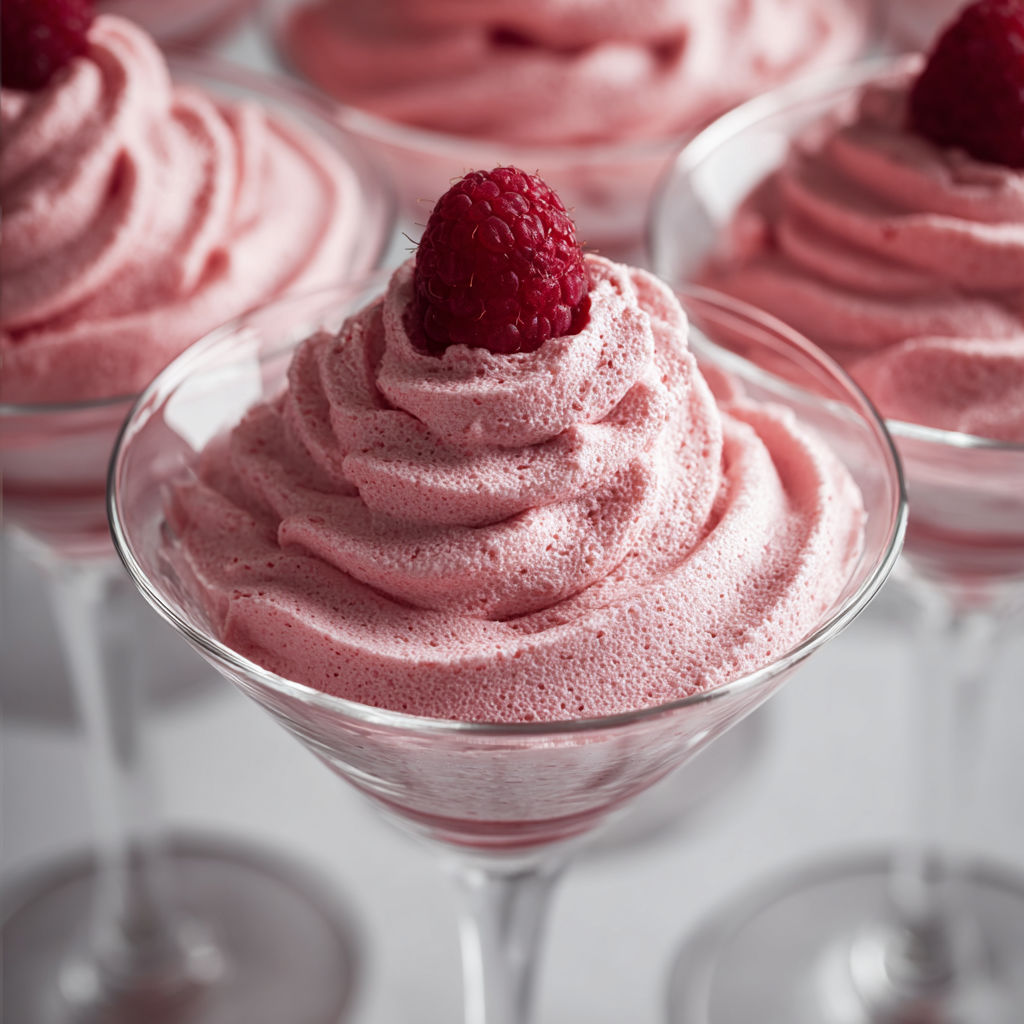 A glass of pink raspberry mousse.
