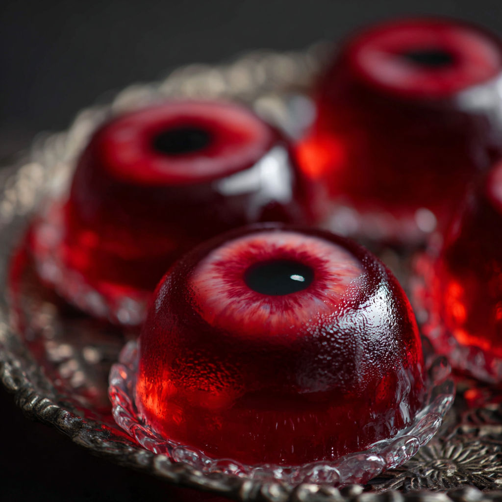 A plate of jelly with red jelly and black jelly.