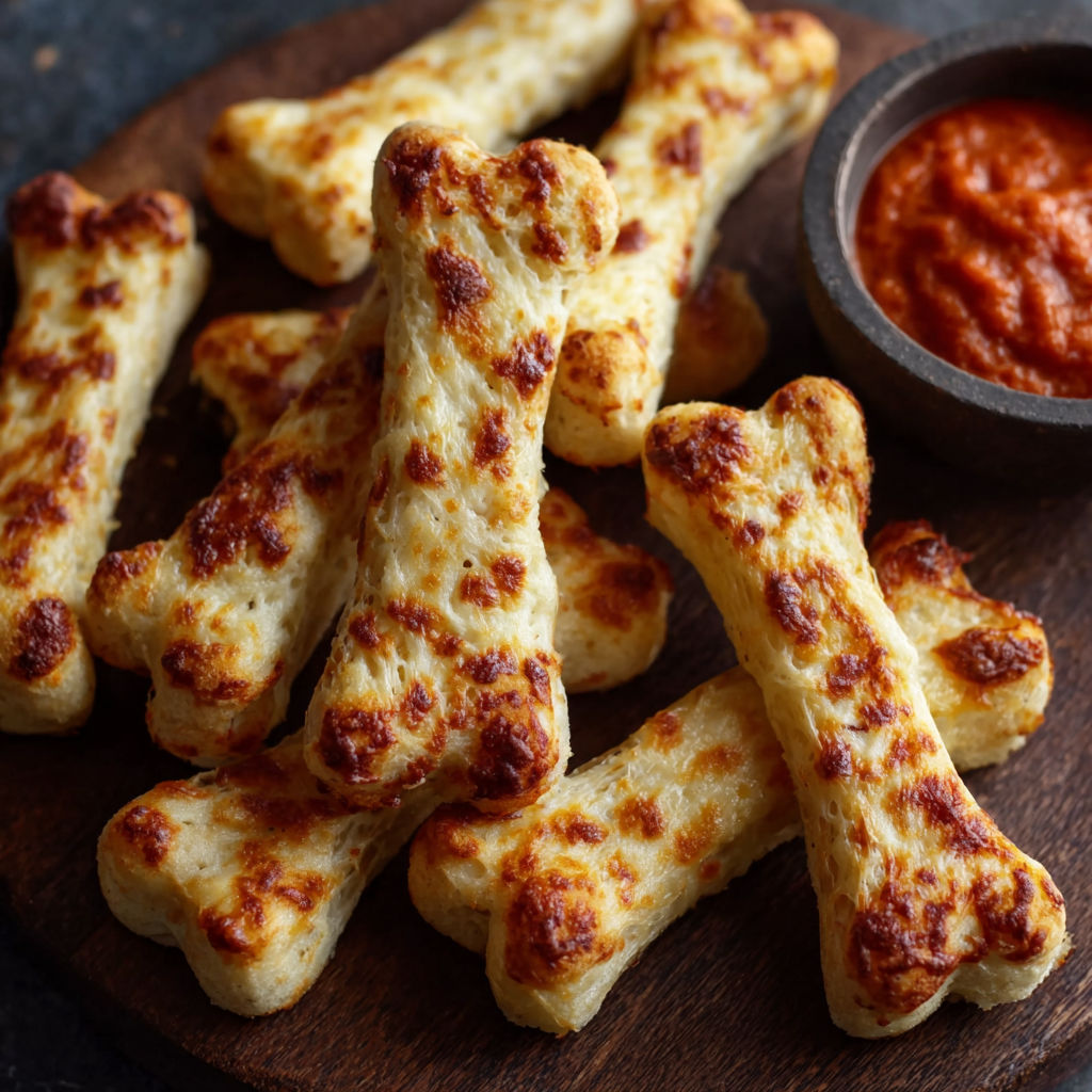 A plate of breadsticks with a bowl of sauce.