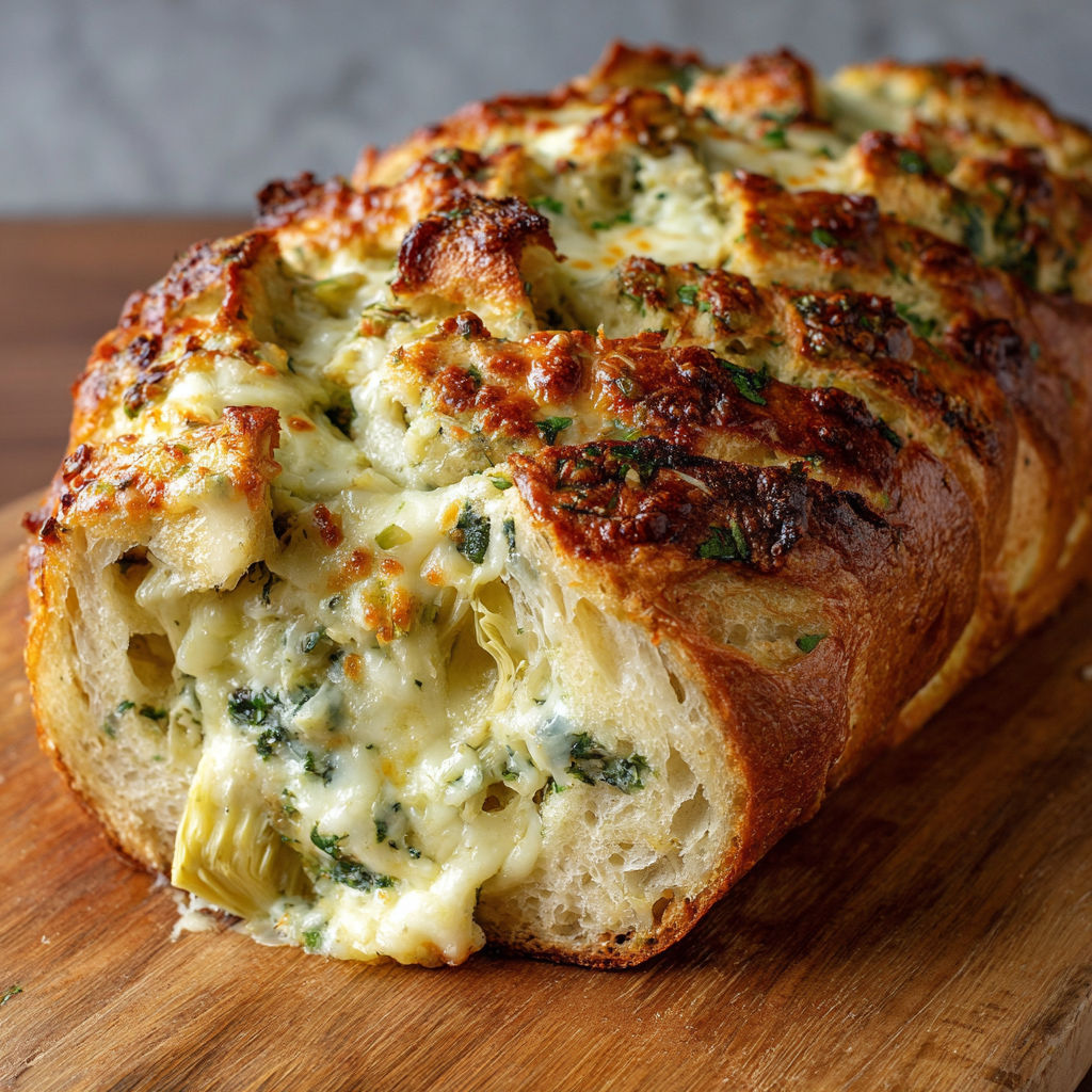 A slice of spinach and artichoke stuffed bread.