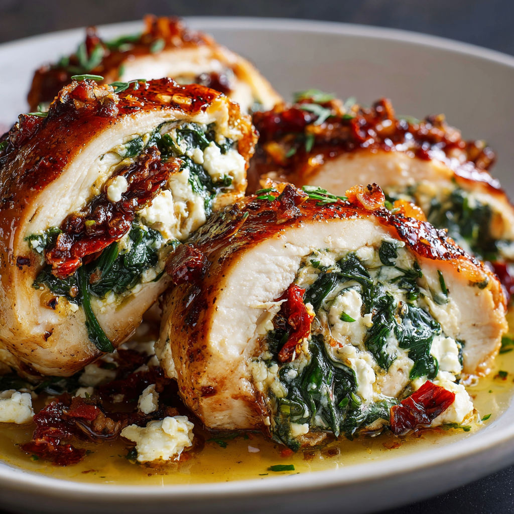 Rolled up chicken with feta.