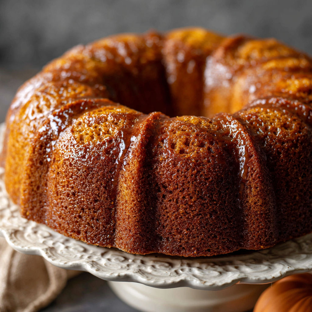 A slice of pumpkin rum cake on a plate.