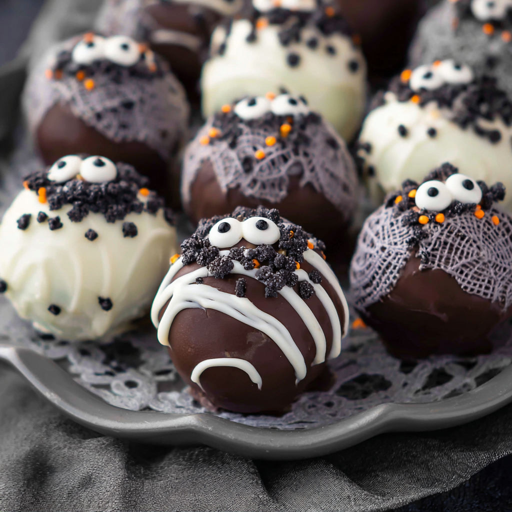 Halloween Oreo Balls on a plate.