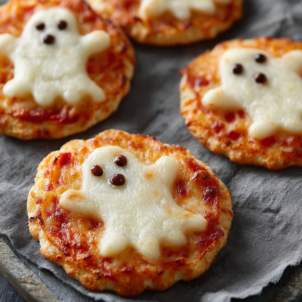 A pizza with a ghost on it.