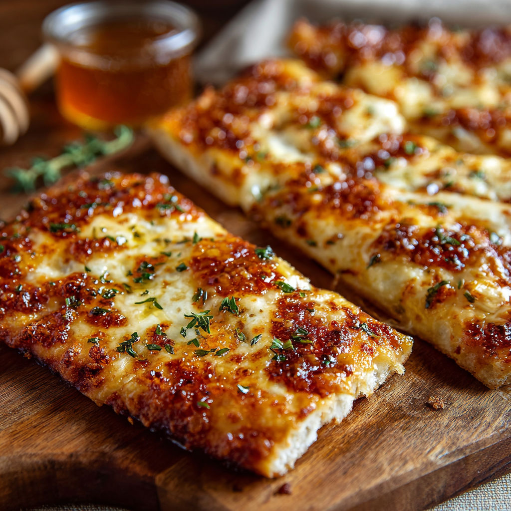 A delicious hot honey flatbread pizza.
