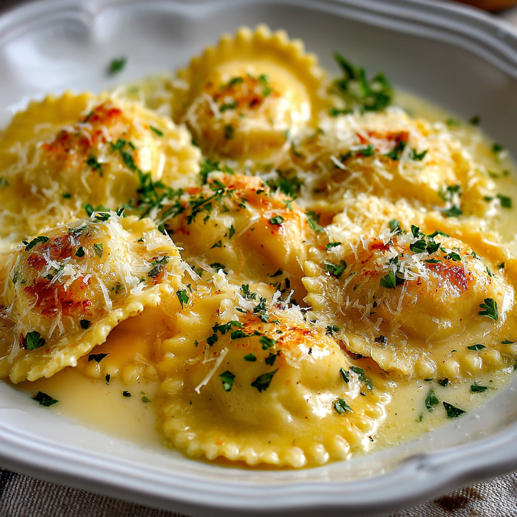A plate of pasta with cheese and herbs.