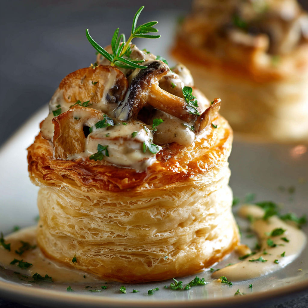 A plate of food with a mushroom on top.