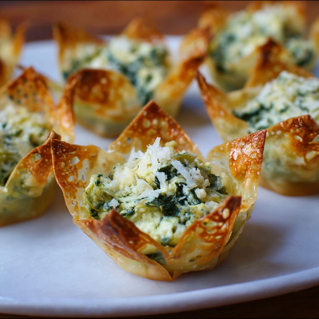 A plate of spinach and artichoke dip in a pastry cup.