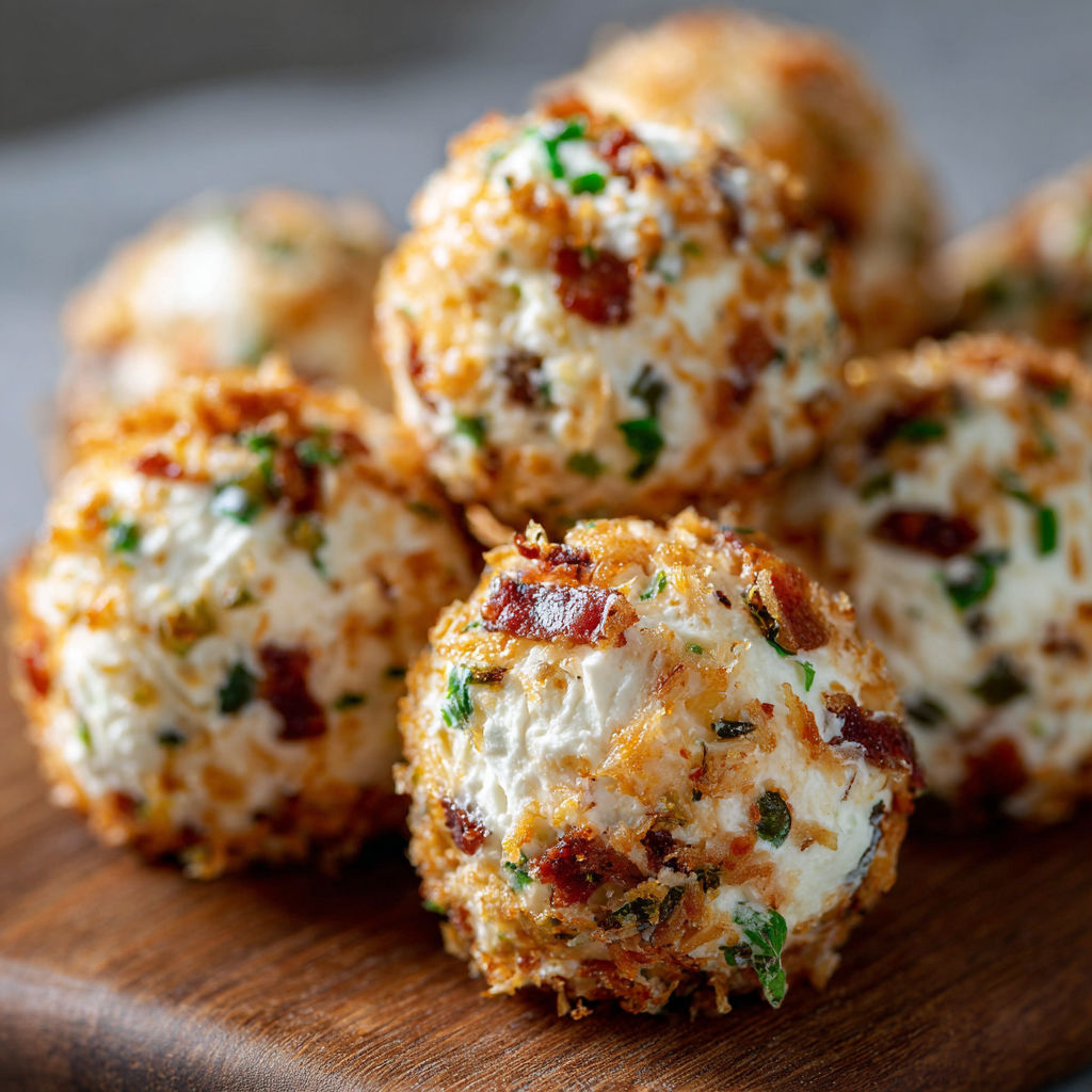 Bacon jalapeno cream cheese balls on a wooden board.