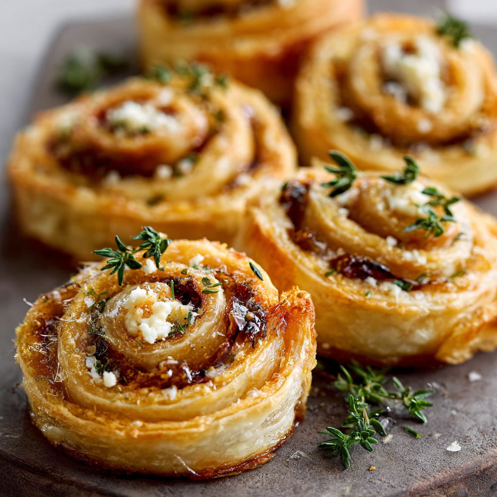 Fig and goat cheese pinwheels on a cutting board.