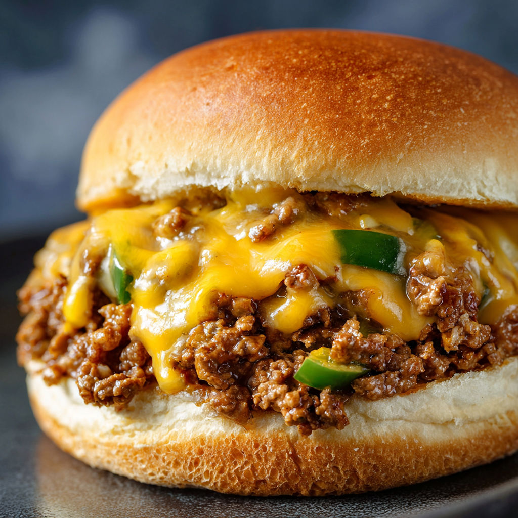 A sloppy joe sandwich with cheese.