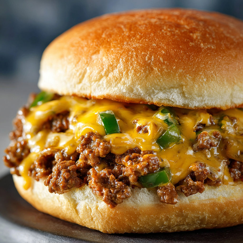 A burger with cheese and peppers.