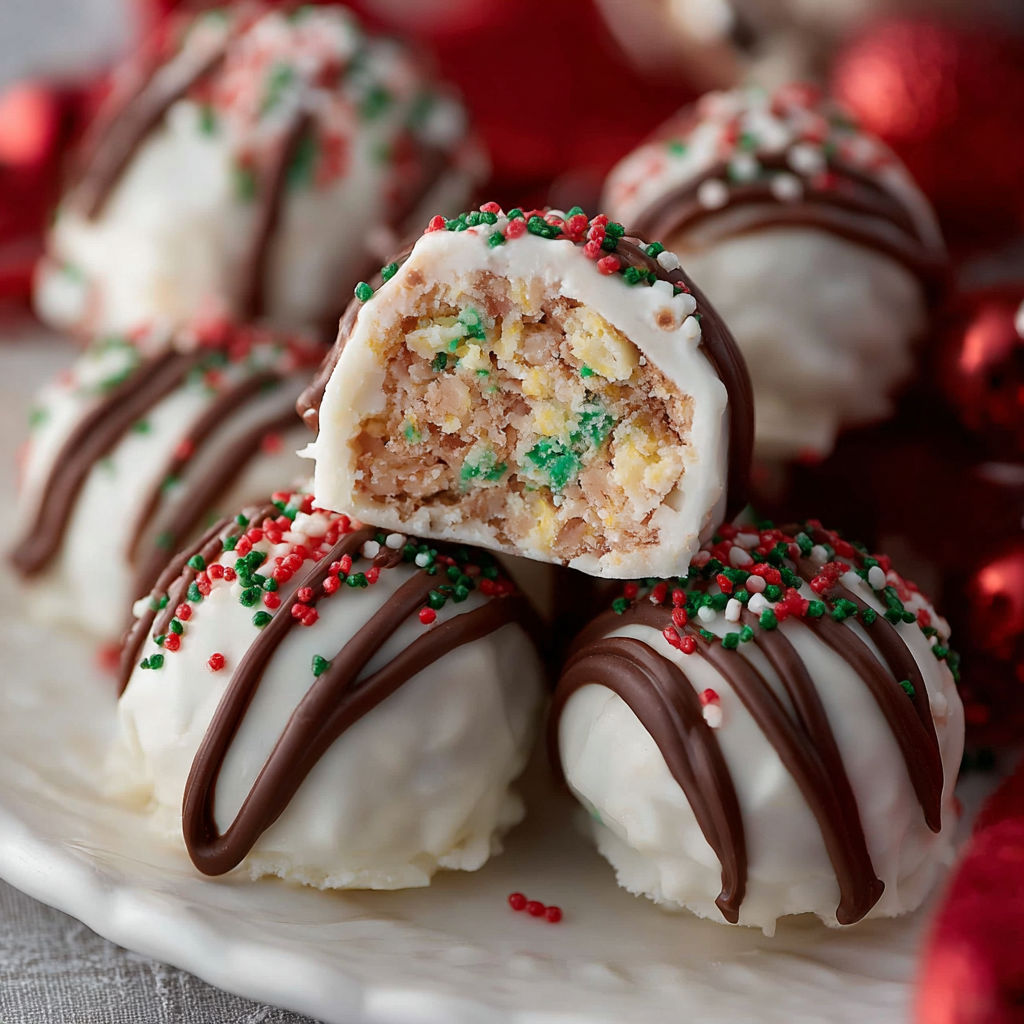 A plate of chocolate covered Christmas tree cake truffles.