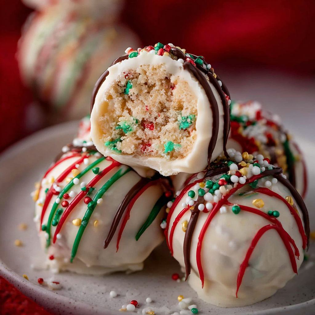 A plate of candy with white and red sprinkles.