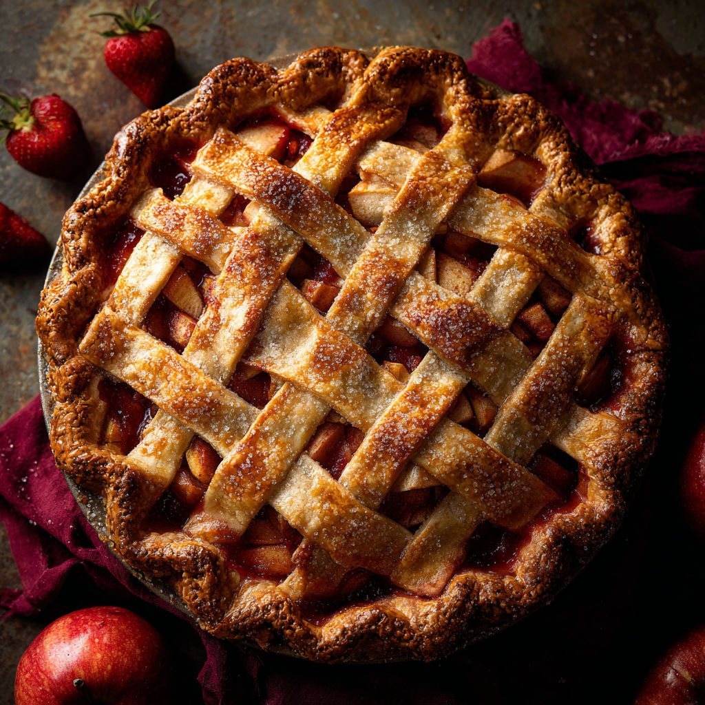 A slice of pie with a strawberry on top.