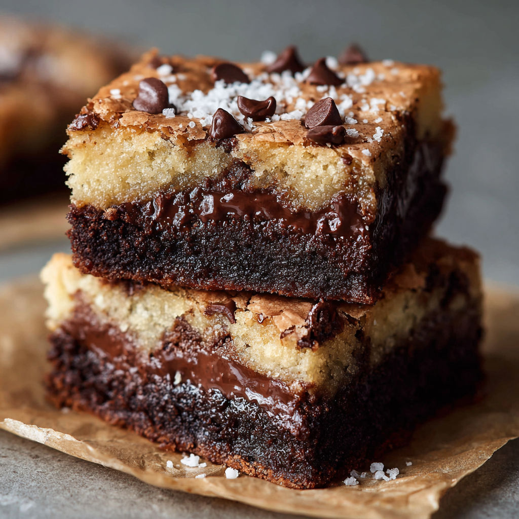 A chocolate dessert with chocolate chips and powdered sugar.