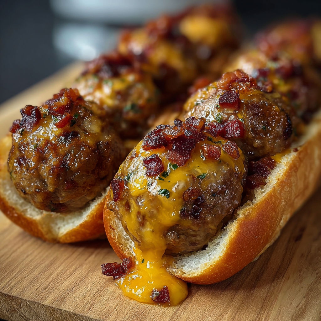 A close up of a bacon cheeseburger meatball.