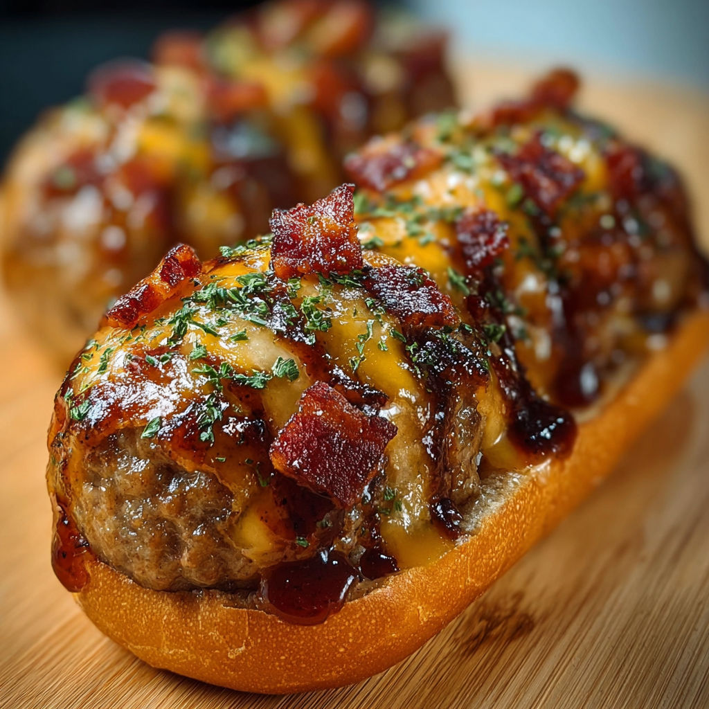 A close up of a bacon cheeseburger meatball.