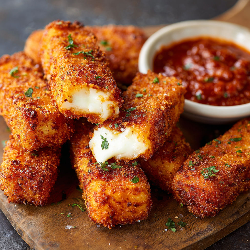 A bowl of sauce with a spoon and a plate of breaded food.
