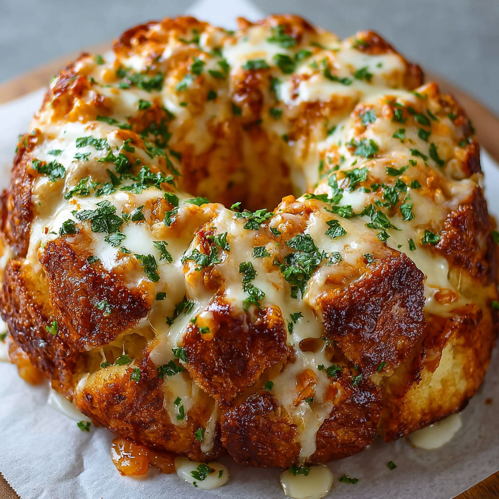 A close up of a chicken Alfredo monkey bread.