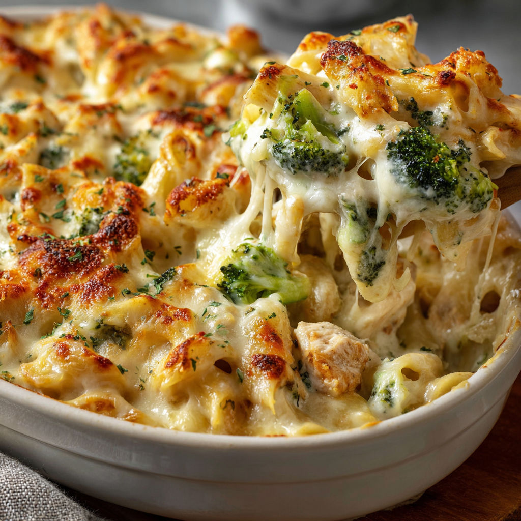 A delicious chicken and broccoli alfredo bake recipe.