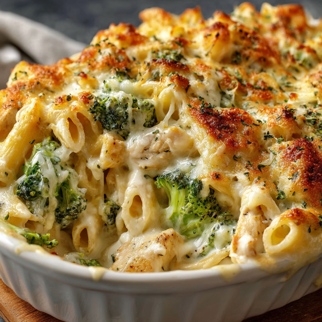 A delicious chicken and broccoli alfredo bake recipe.