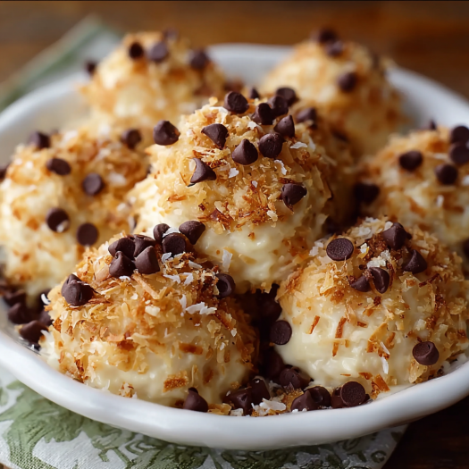 A bowl of chocolate covered coconut balls.