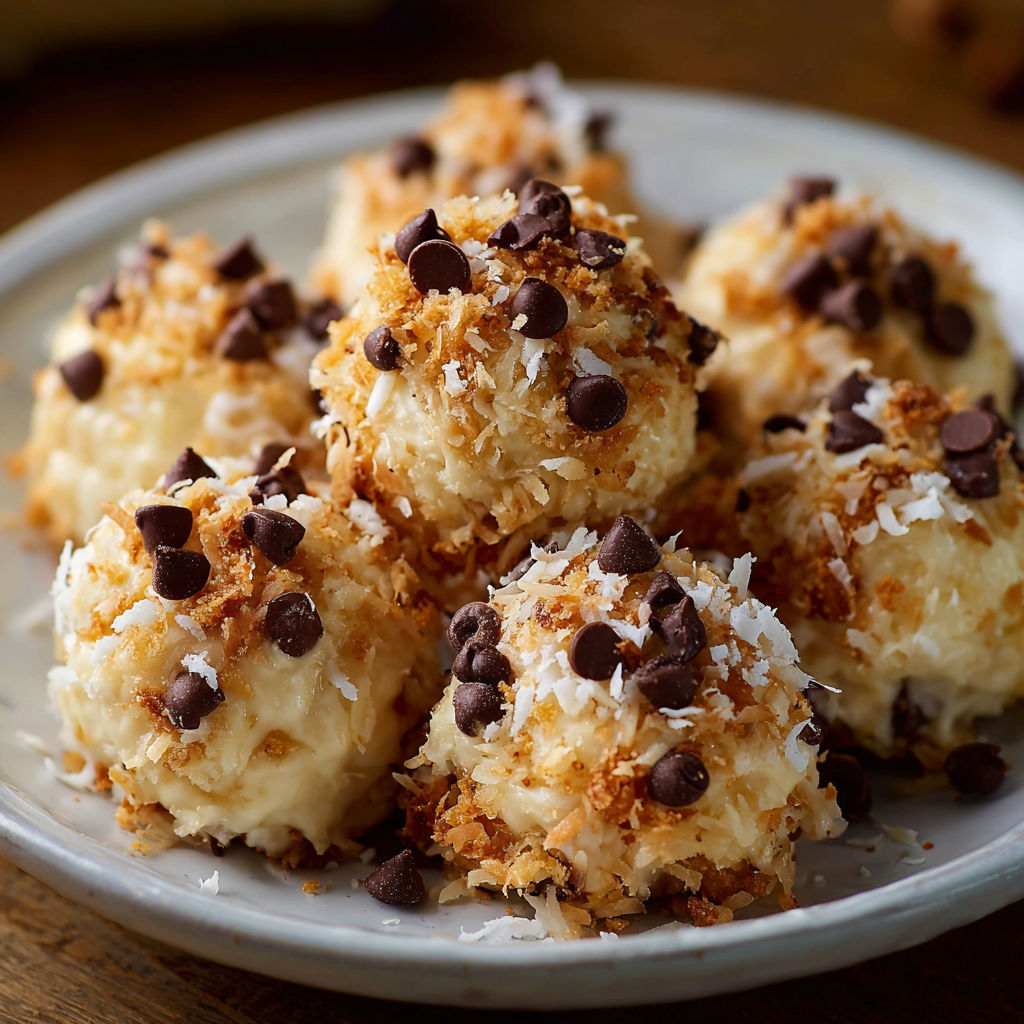 A plate of food with chocolate chips and coconut.