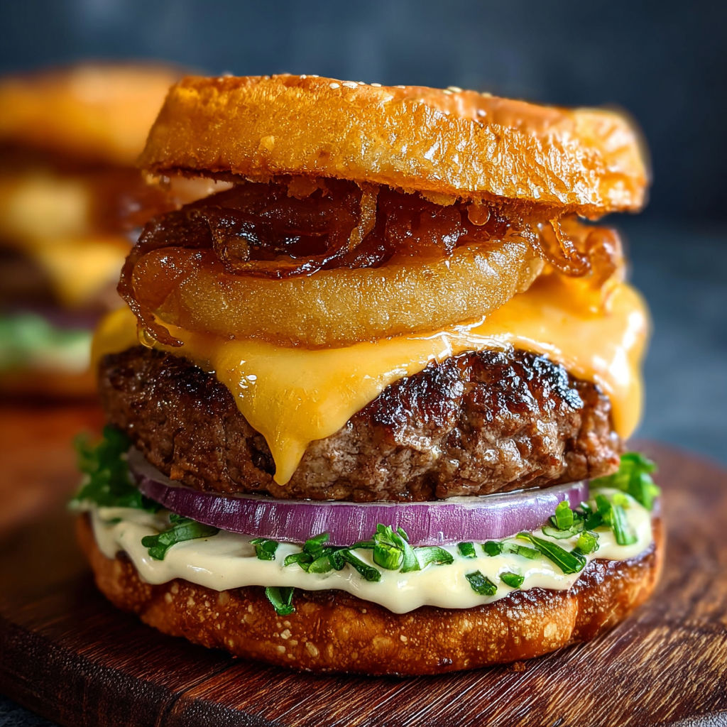 A sandwich with onions and bacon.