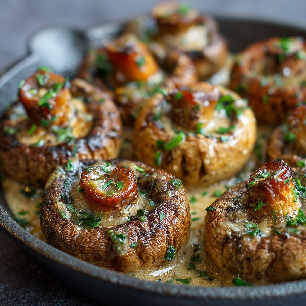 A pan of mushrooms in a creamy sauce.