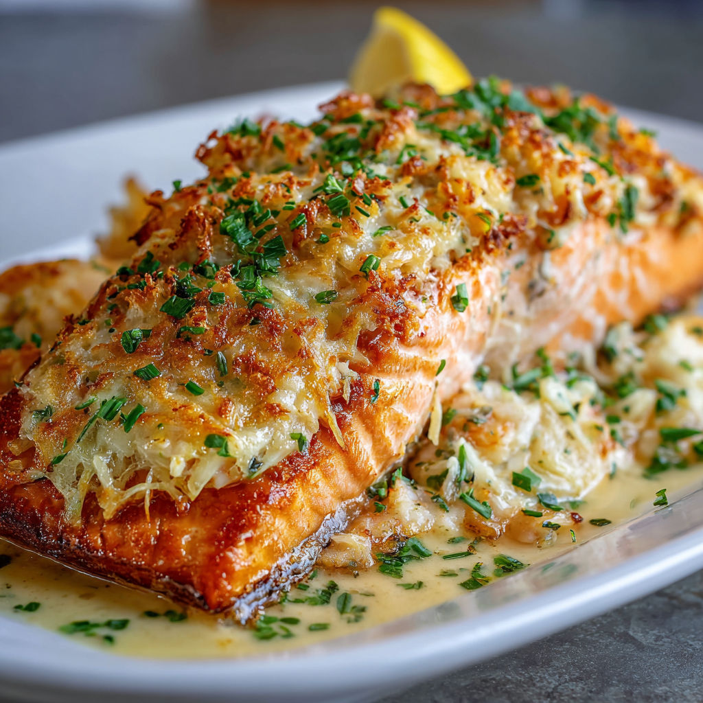 A plate of food with a piece of fish on it.