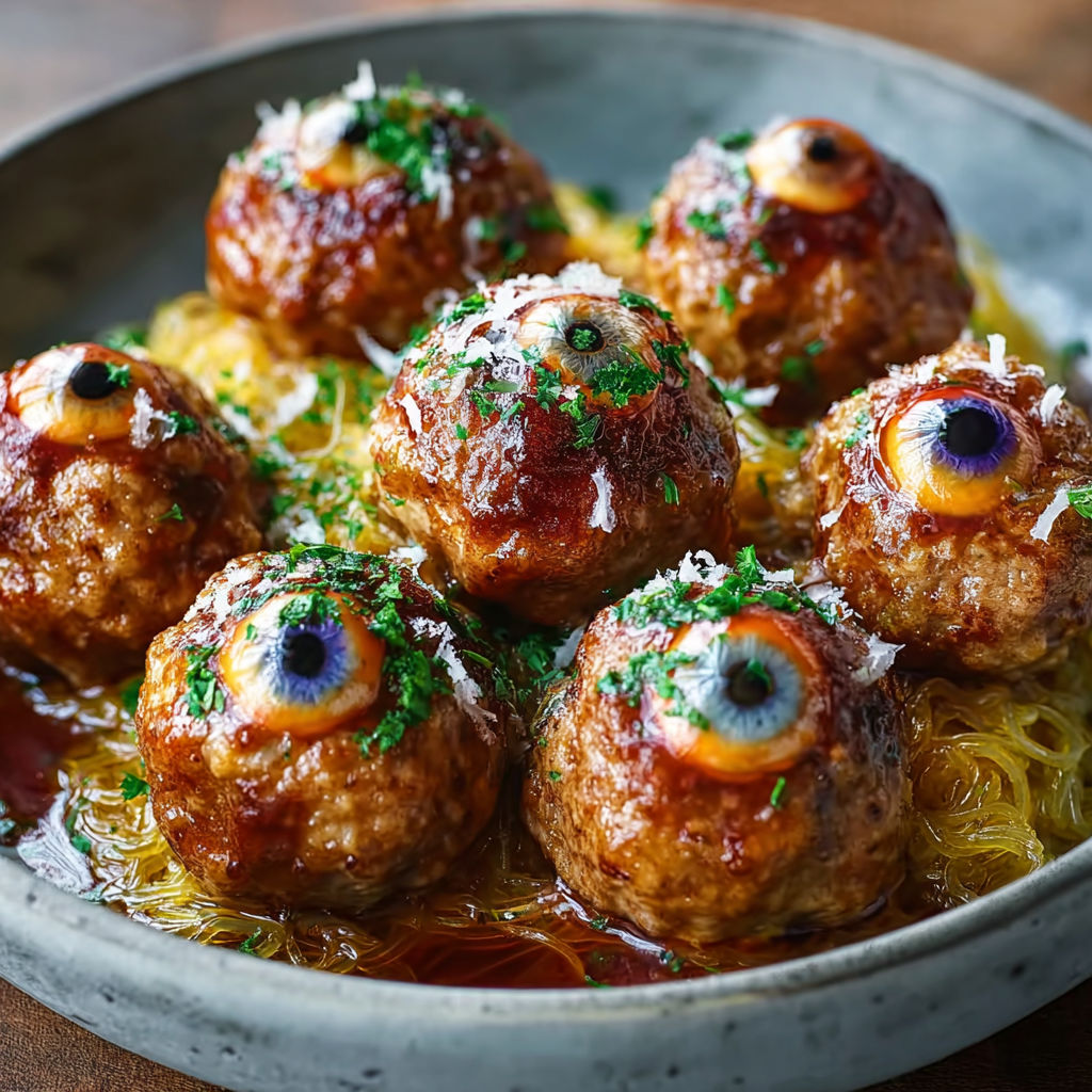 A plate of meatballs with eyes.