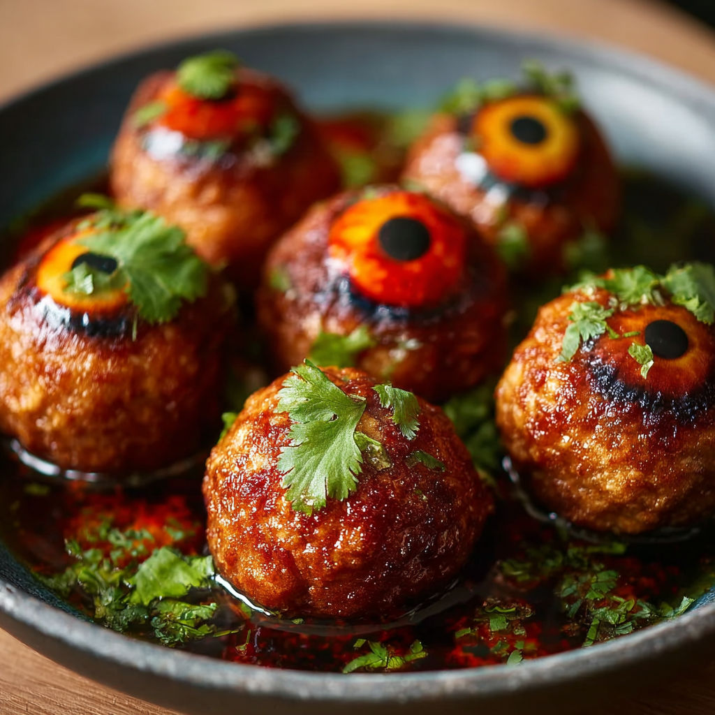 A plate of food with eyes on it.