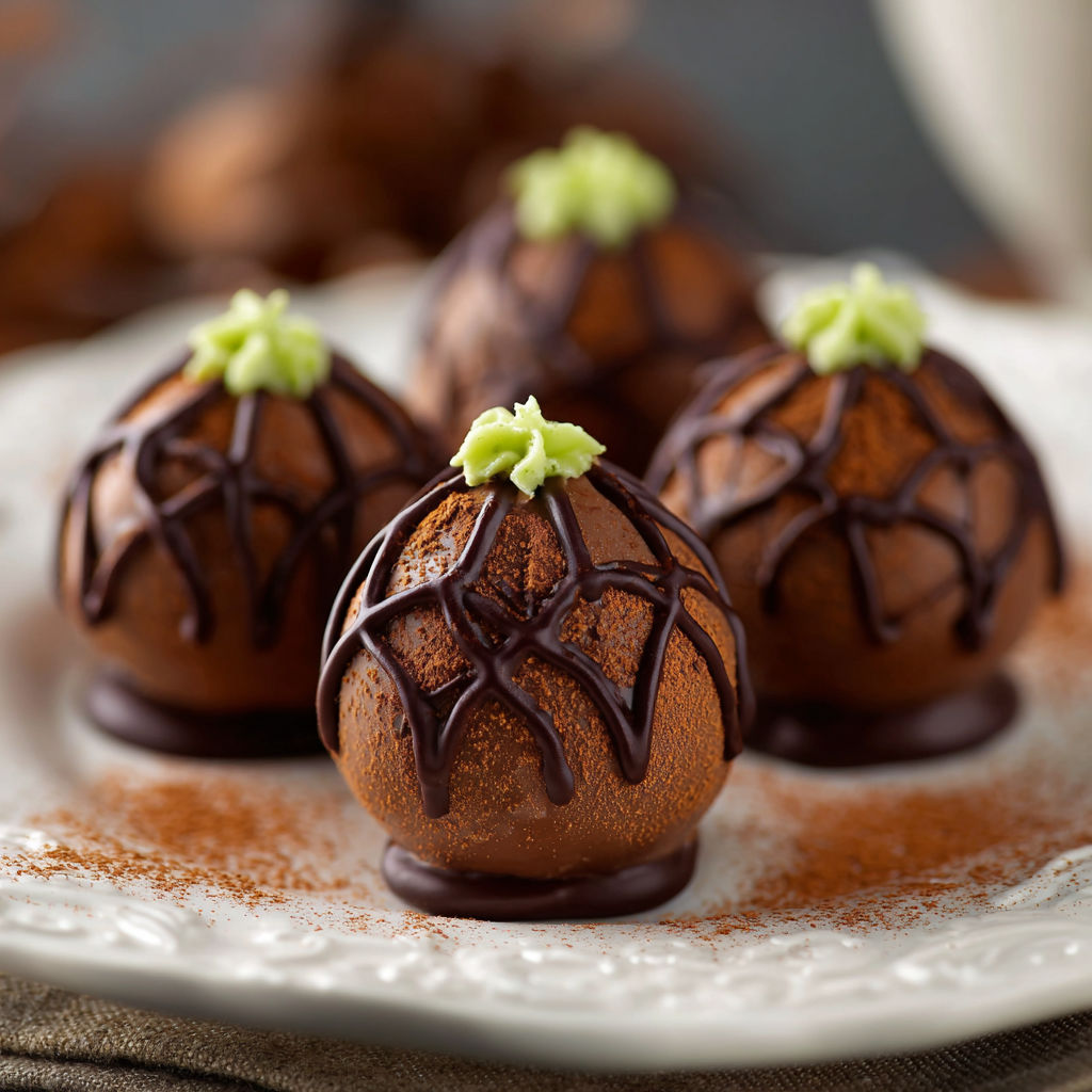 Chocolate covered cake with green topping.