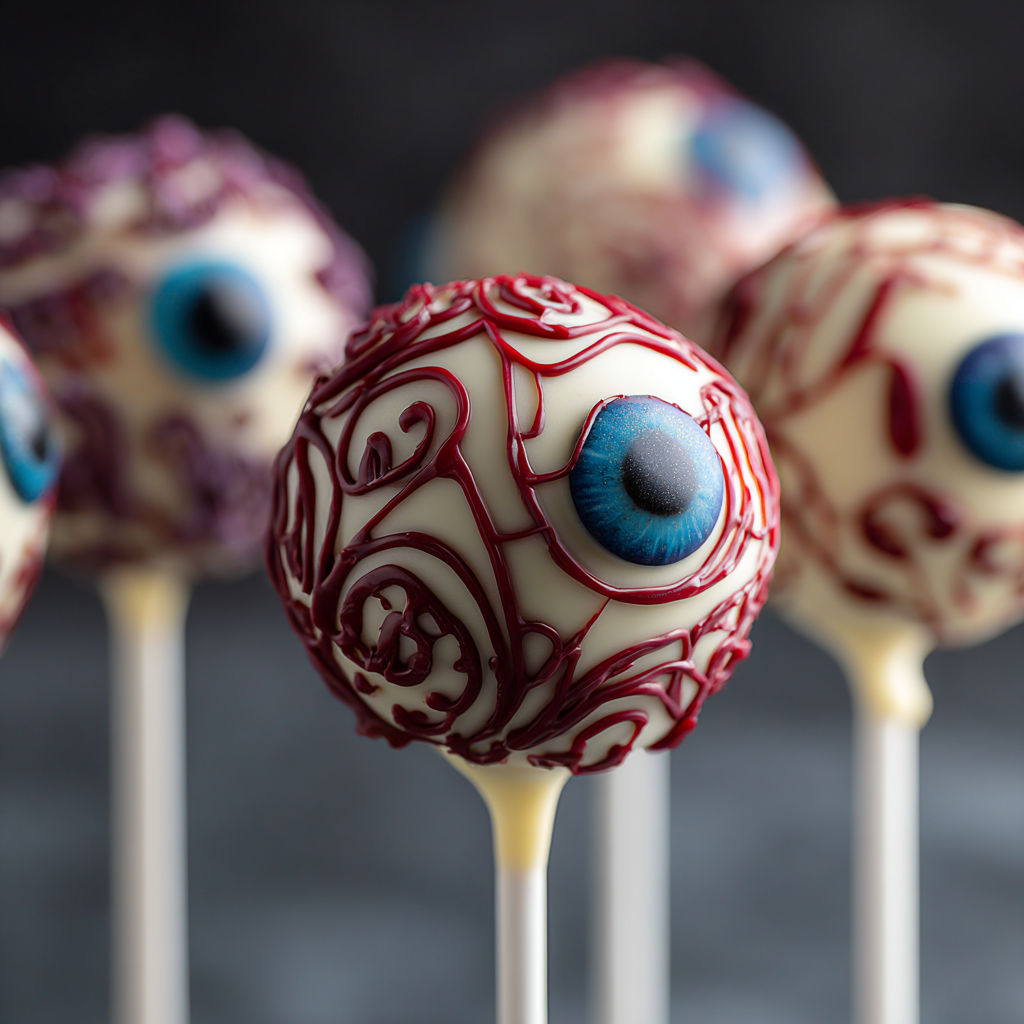 Eyeball cake pops on a stick.