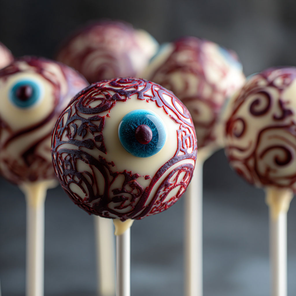 A close up of a chocolate cake with blue icing and a red dot.
