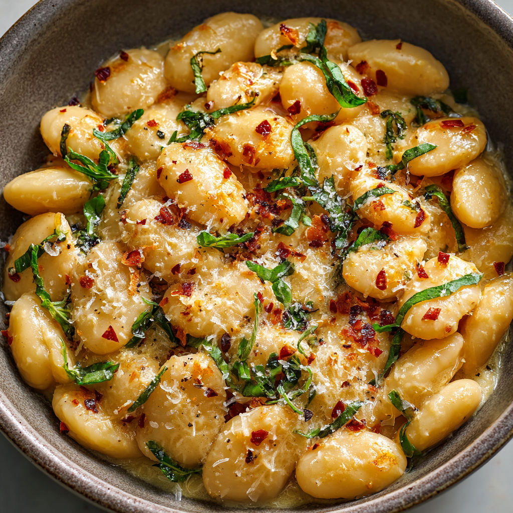 A bowl of pasta with cheese and green herbs.