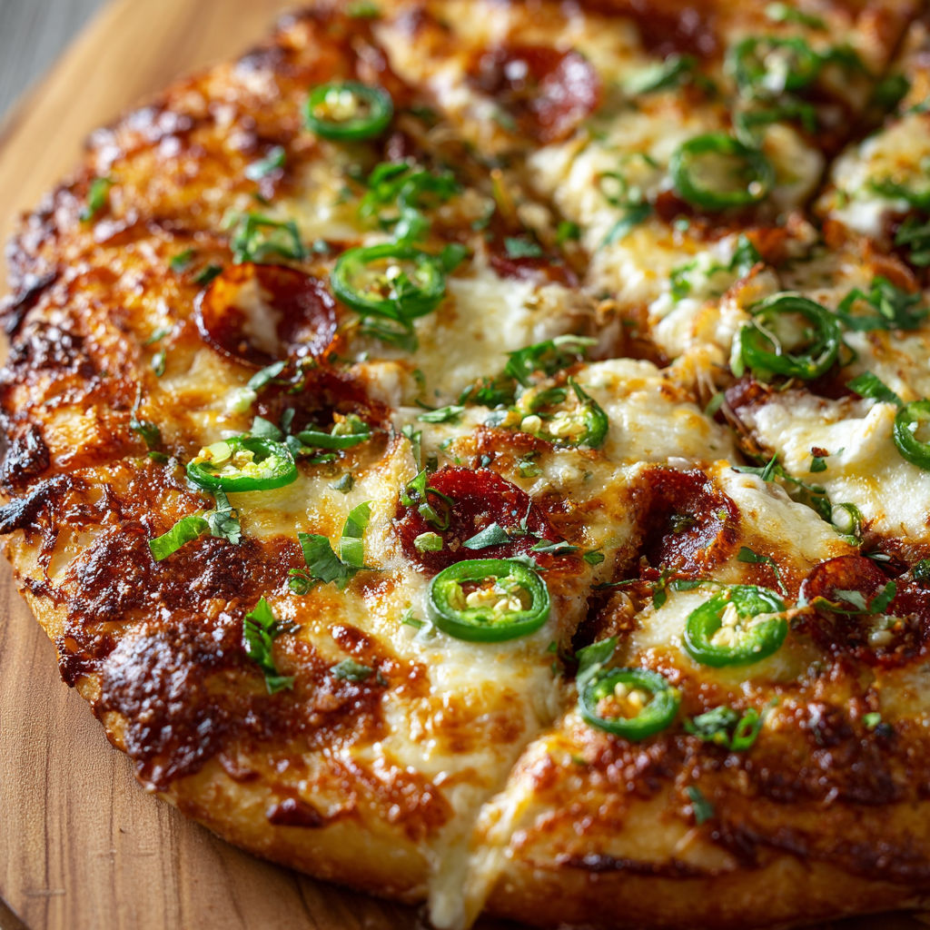 A pizza with peppers and cheese on top.