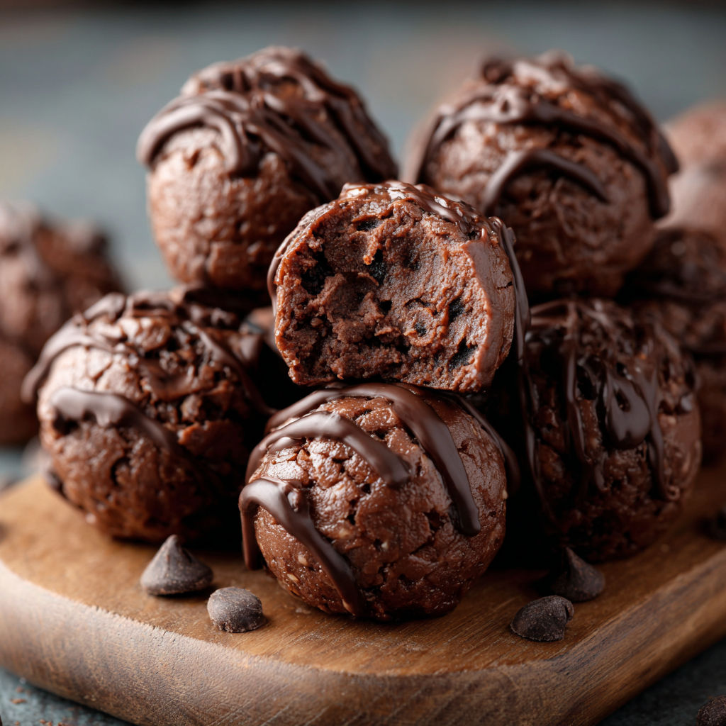 Chocolate muffins with chocolate drizzle.