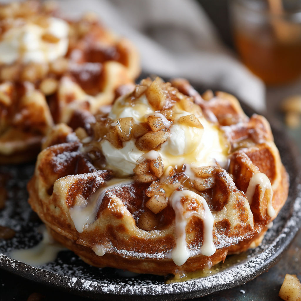A close up of a waffle with a creamy filling.