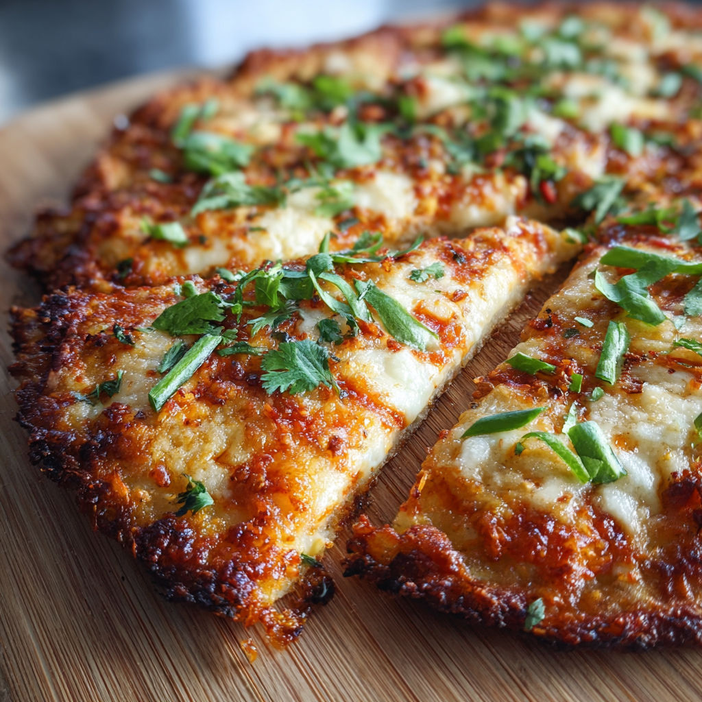 A pizza with cheese and vegetables on a wooden board.