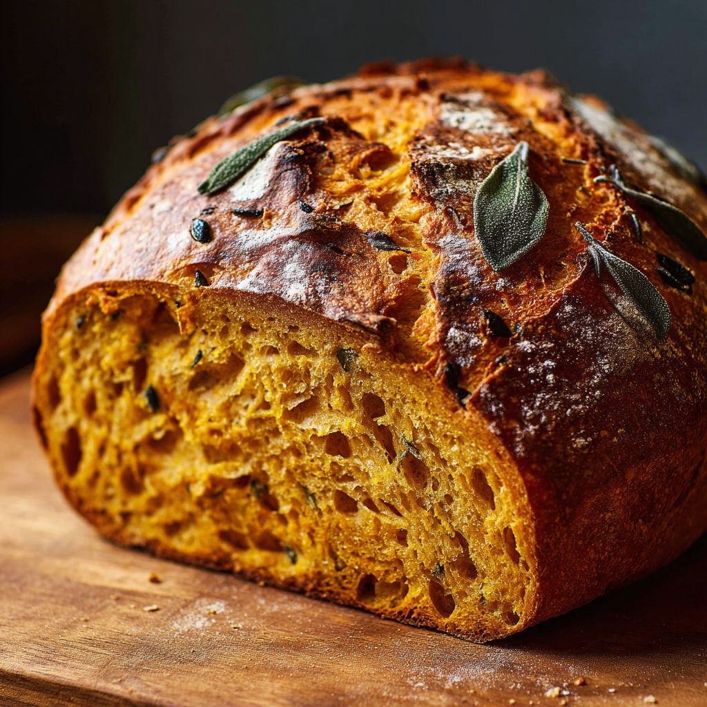 A loaf of bread with a green leaf on top.