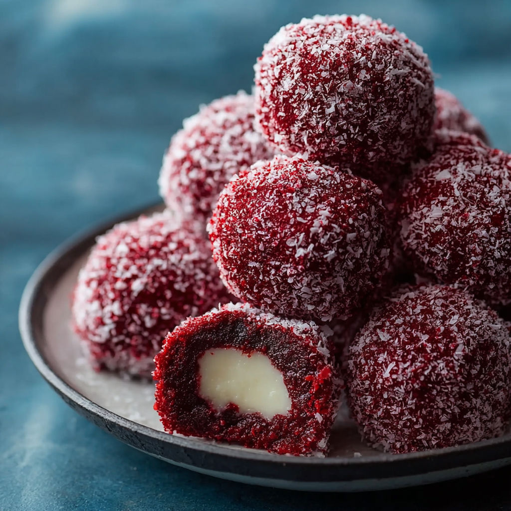 A plate of red velvet snowballs.