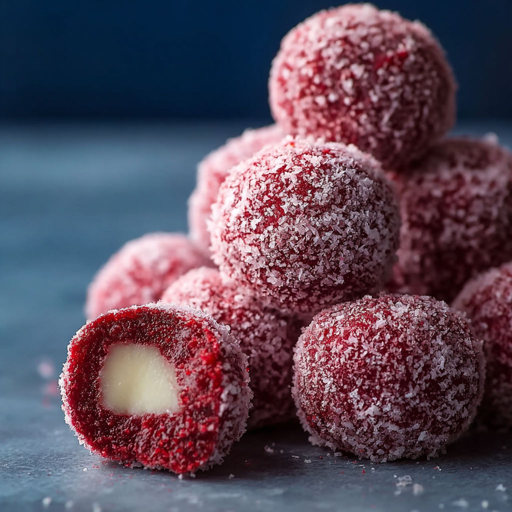 A stack of red frosted balls.