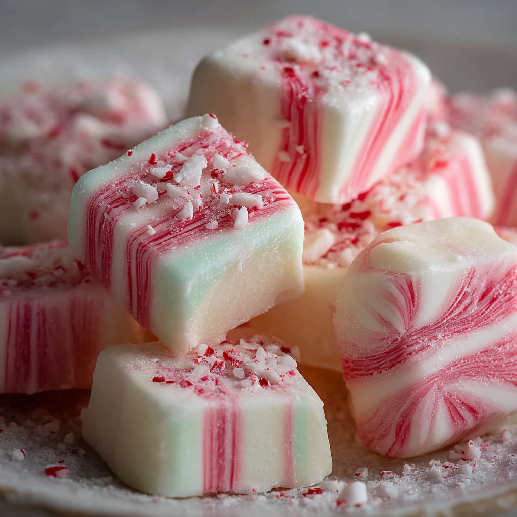 A plate of candy with red, white, and green stripes.