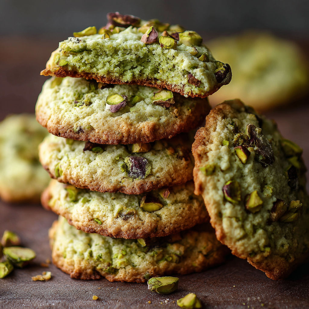 A stack of cookies with green toppings.