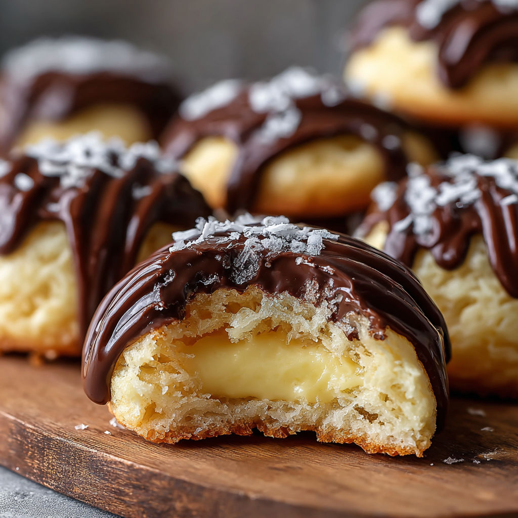 A chocolate covered pastry with a creamy filling.