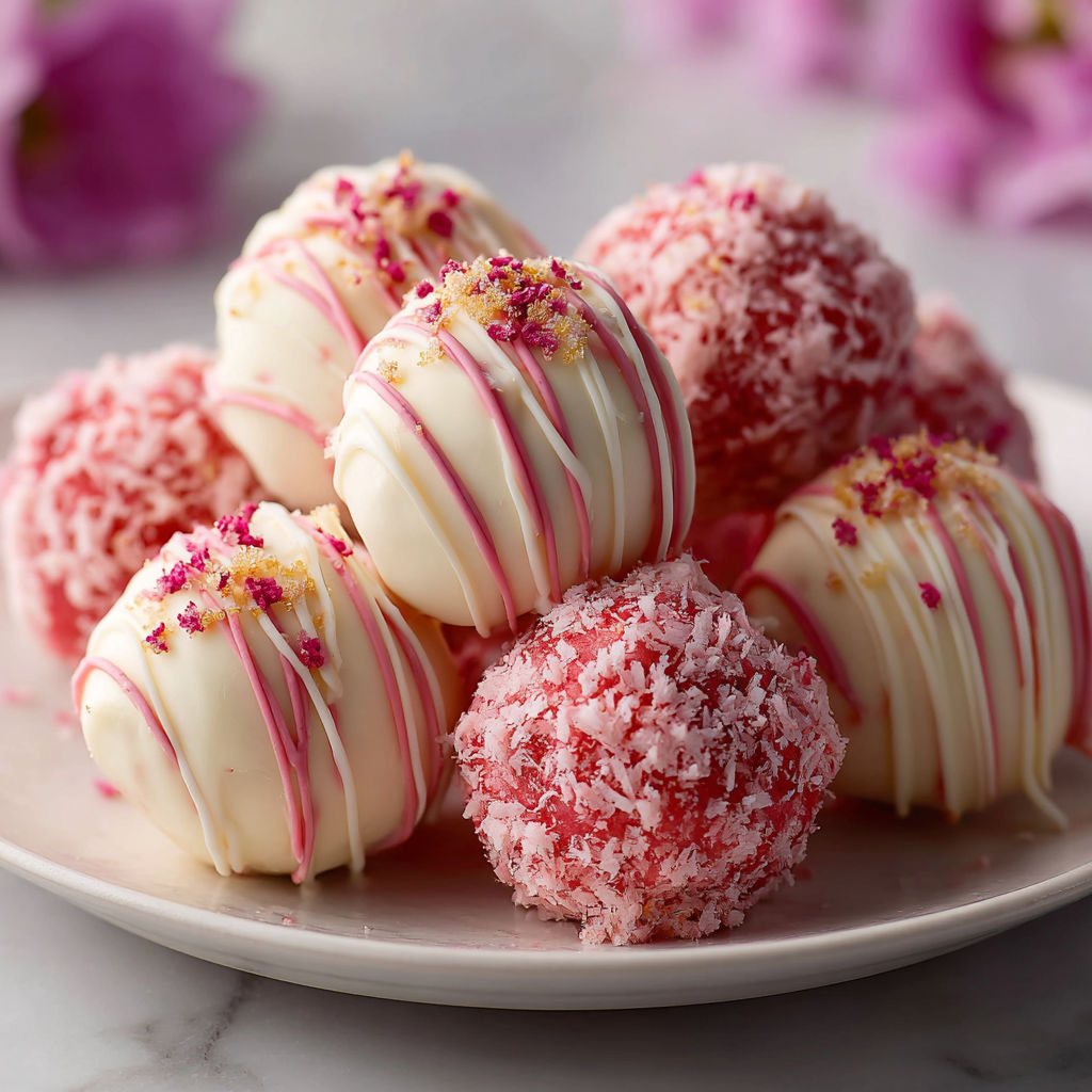 A plate of pink and white balls.