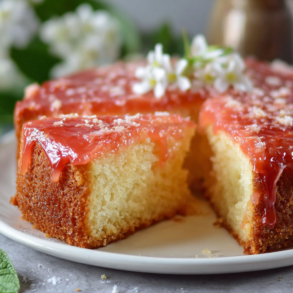 A slice of cake with white flowers on top.