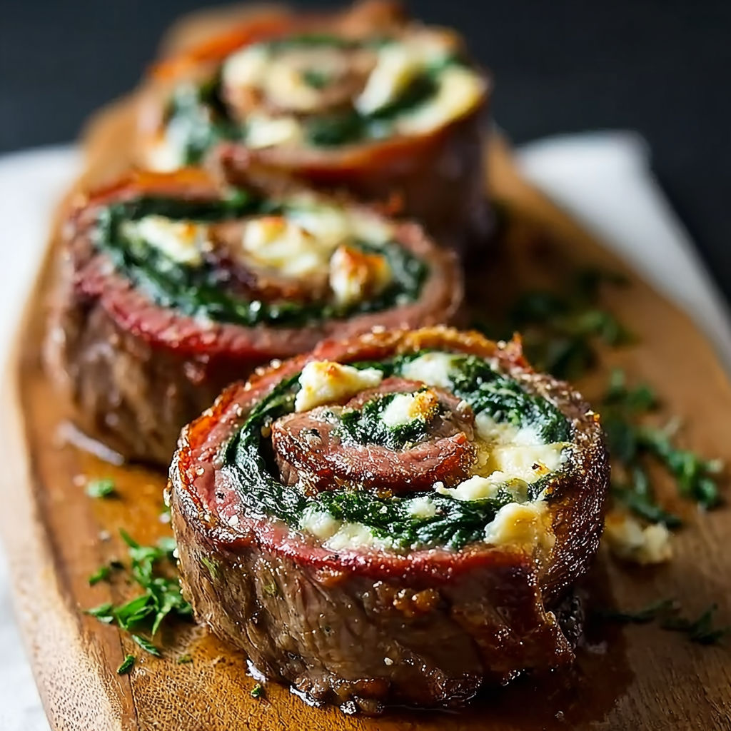 Steak Pinwheels with Spinach and Cheese.